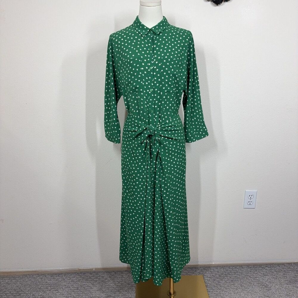 Whistles Shirt Dress Womens 6 Green Polka Dot Selma Midi Office Workwear